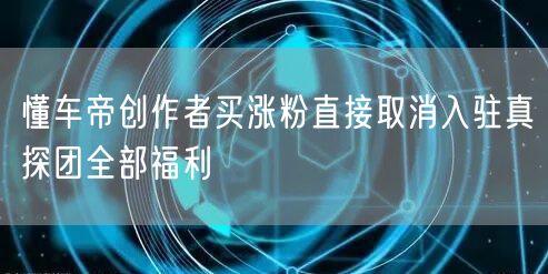 懂车帝创作者买涨粉直接取消入驻真探团全部福利